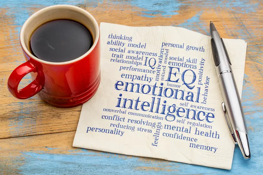 Emotional intelligence flyer and a cup of coffee